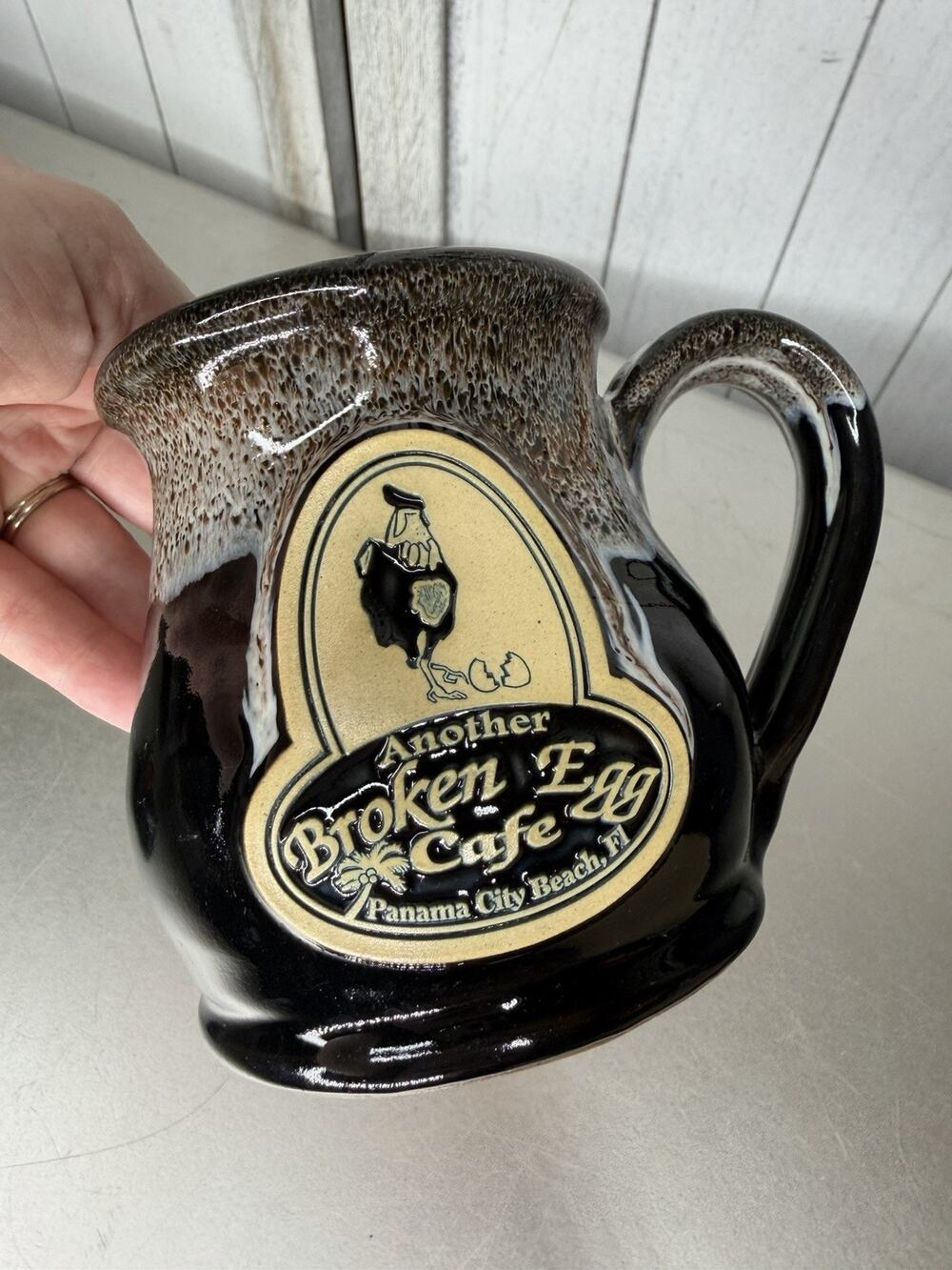 Deneen Pottery Mug Another Broken Egg Cafe Panama Florida Brown Glazed
